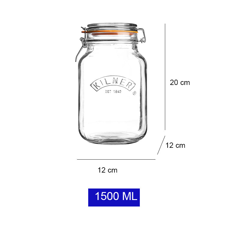 Glass Clip Top Square Spice Jar | 500ml, 1 Litre, 1.5 Litre, 2 Litre