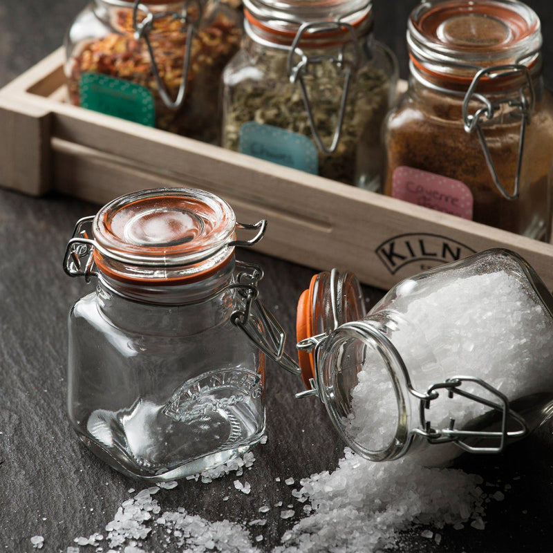 Glass Clip Top 6 Piece Jar Set with Labels & Wooden Crate