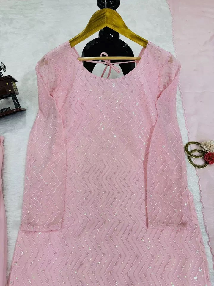 Full Stitched Faux Georgette Top Chudidar With Dupatta