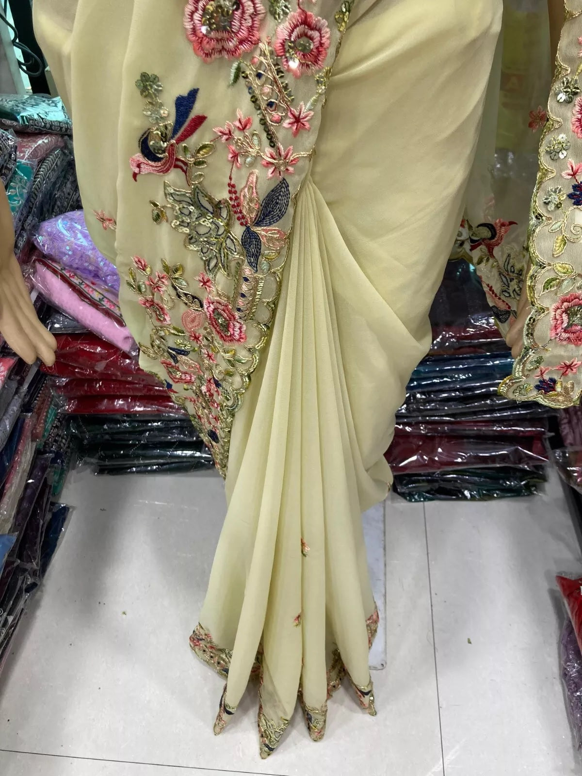 Georgette With Embroidery Work  Designer Saree & Blouse