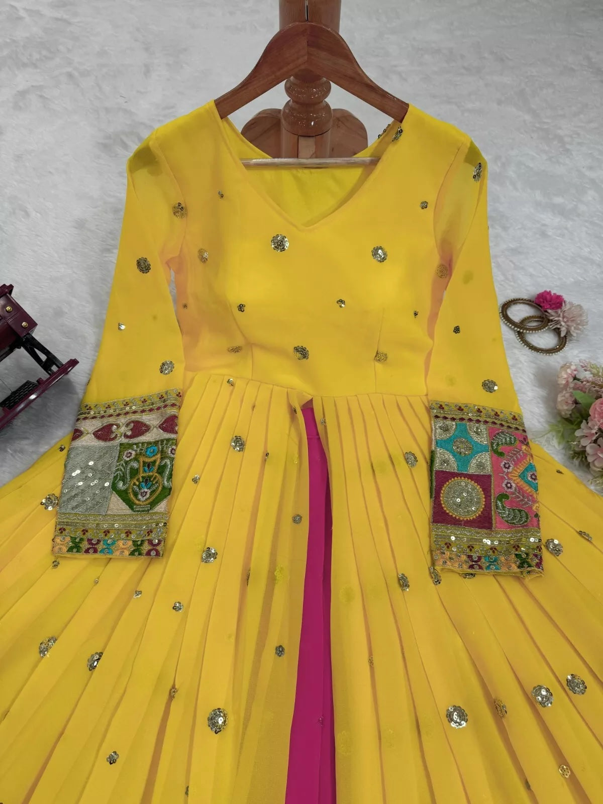 Faux Georgette With Sequence Work Top Lehenga & Dupatta Set