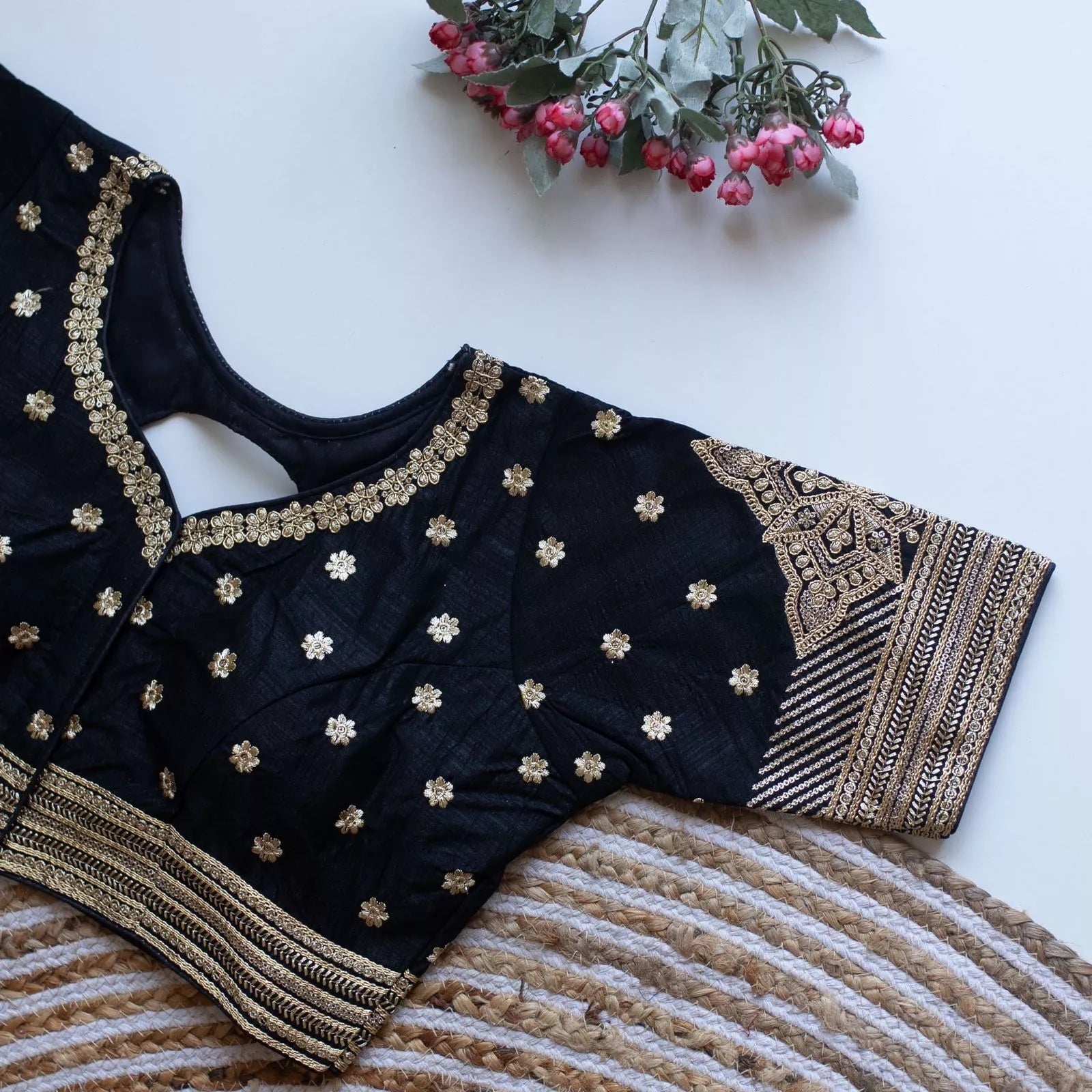 Caterpillar Silk With Golden Embroidery & Sequence Work Full Stitched Blouse & Choli