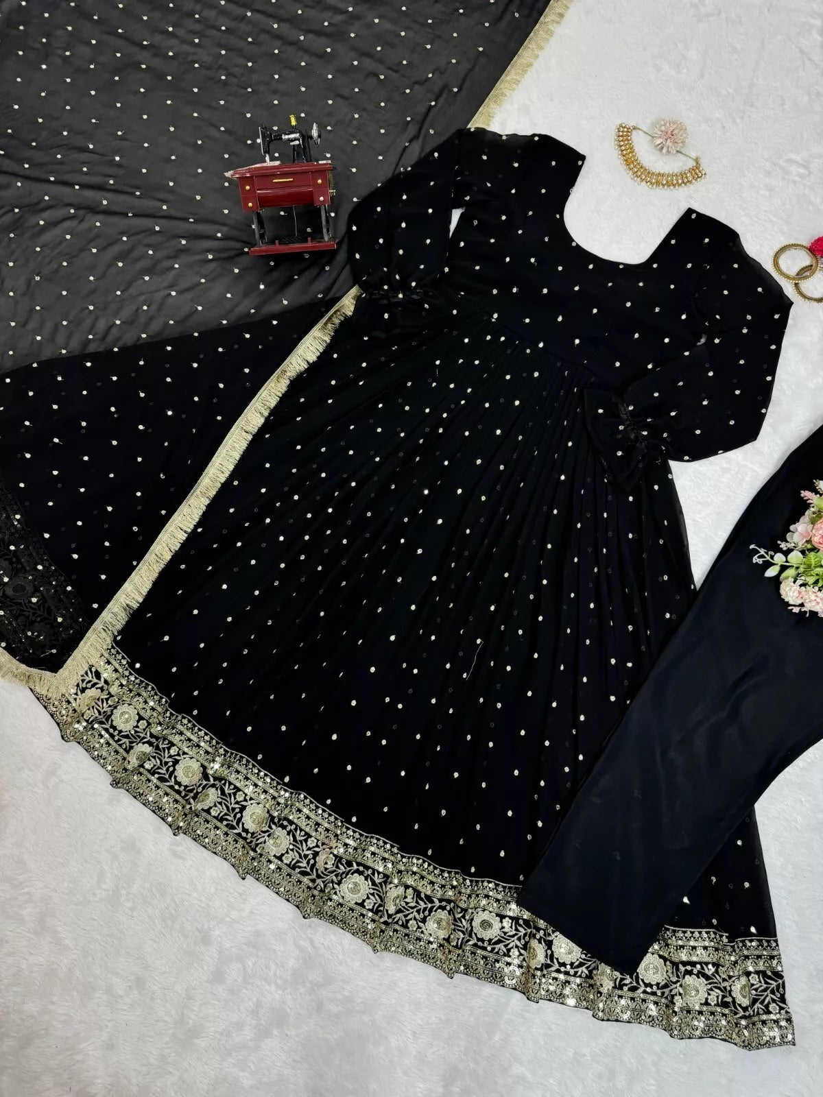 Faux Georgette With Thread Sequence Work Top Pant Dupatta