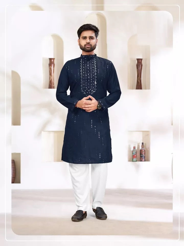 Classic Beautiful Exclusive Stitched 14 Kg Roman Silk Kurta Pajama For Men's