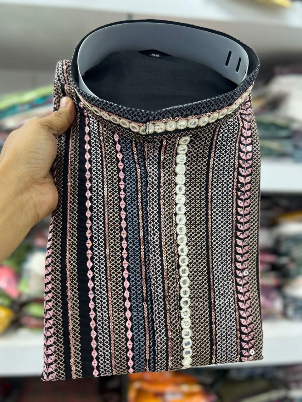 Men\s Heavy Georgette With Heavy Embroidery Work Kurta Pajama Set