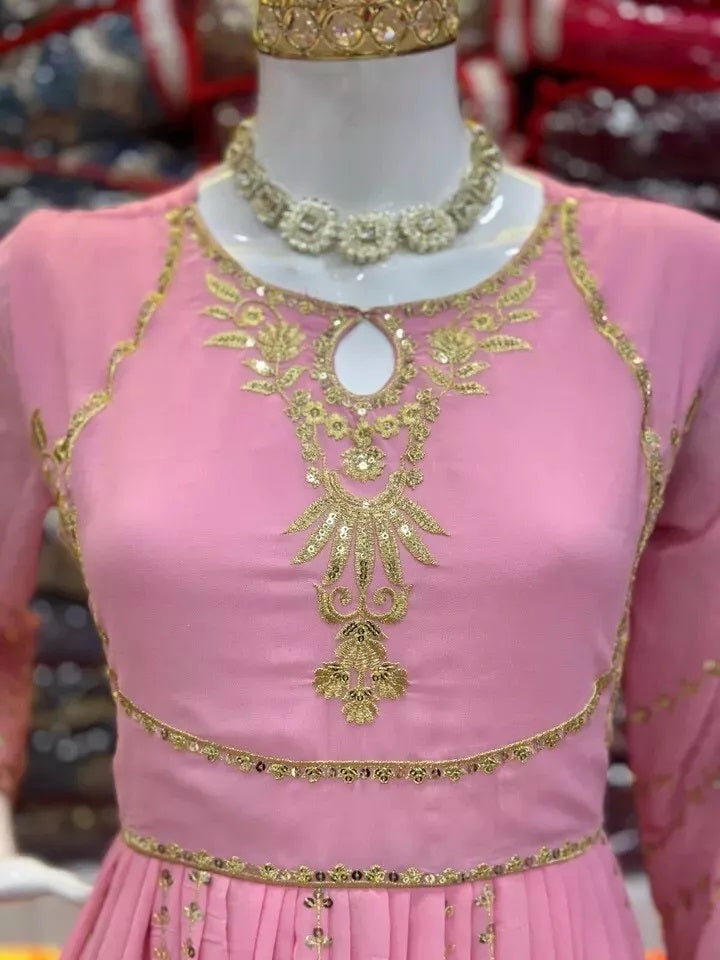 Classic Ethnic Stitched Pure Faux Georgette Long Anarkali Gown Pant Dupatta