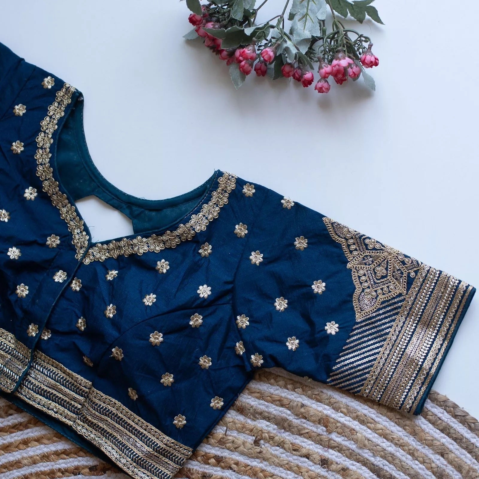 Caterpillar Silk With Golden Embroidery & Sequence Work Full Stitched Blouse & Choli