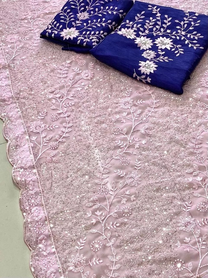 Classic Stylish Georgette Saree,Party Wedding Wear Sari Blouse