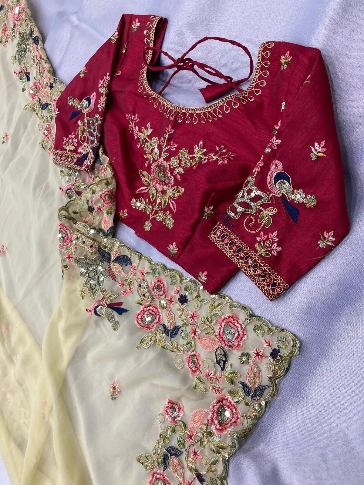 Georgette With Embroidery Work  Designer Saree & Blouse