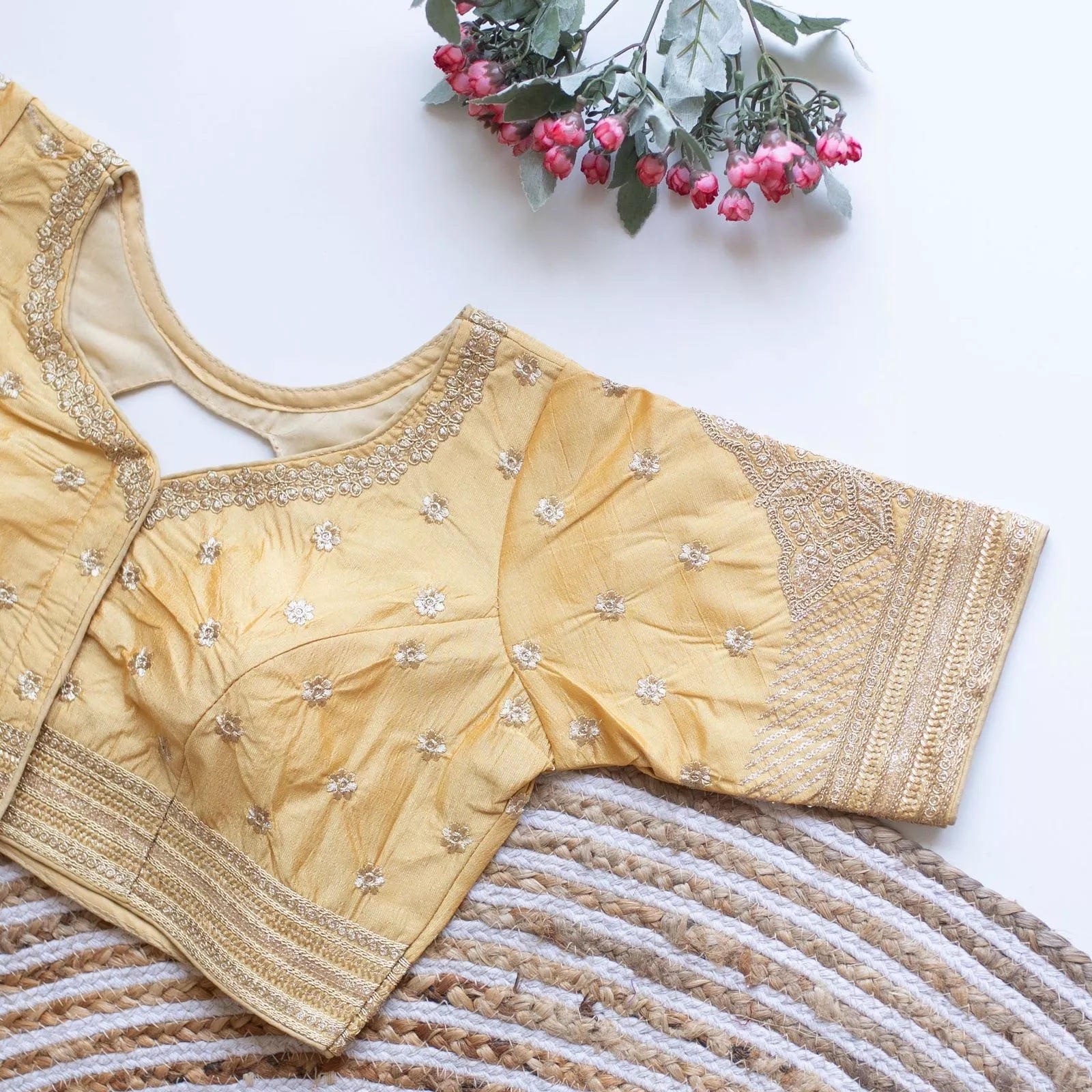 Caterpillar Silk With Golden Embroidery & Sequence Work Full Stitched Blouse & Choli