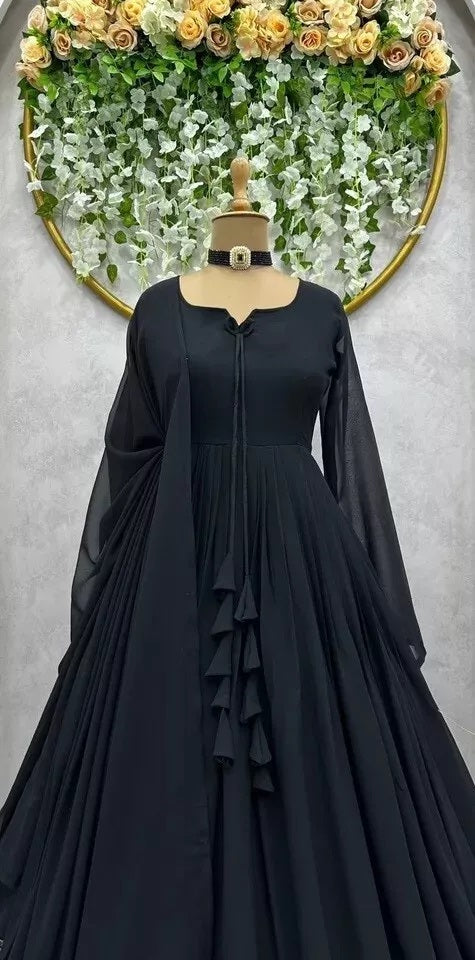 Traditional Classic Full Stitched Faux Georgette Long Anarkali Gown Dupatta