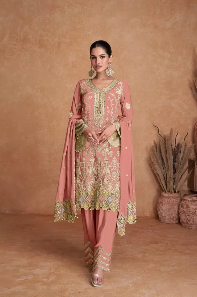 Heavy Chinon With Embroidery & Sequence Work Salwar Kameez