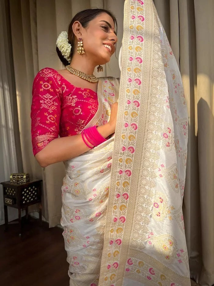 Banarasi Soft Silk Saree Blouse,Party Wear Classic Sari