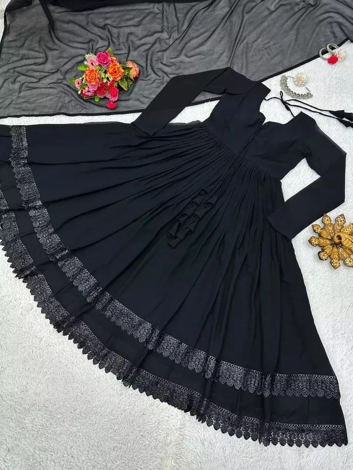 Traditional Classic Full Stitched Faux Georgette Long Anarkali Gown Dupatta