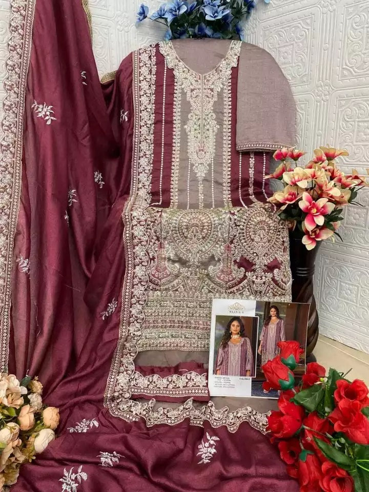 Heavy Vichitra With Embroidery Work Pakistani Top Bottom & Dupatta