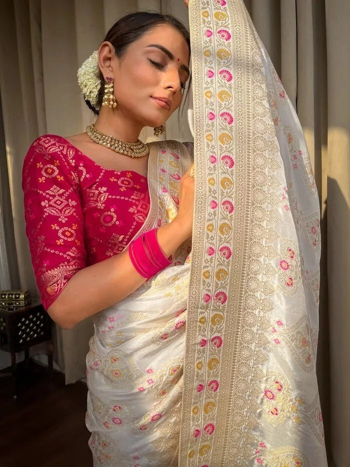 Banarasi Soft Silk Saree Blouse,Party Wear Classic Sari