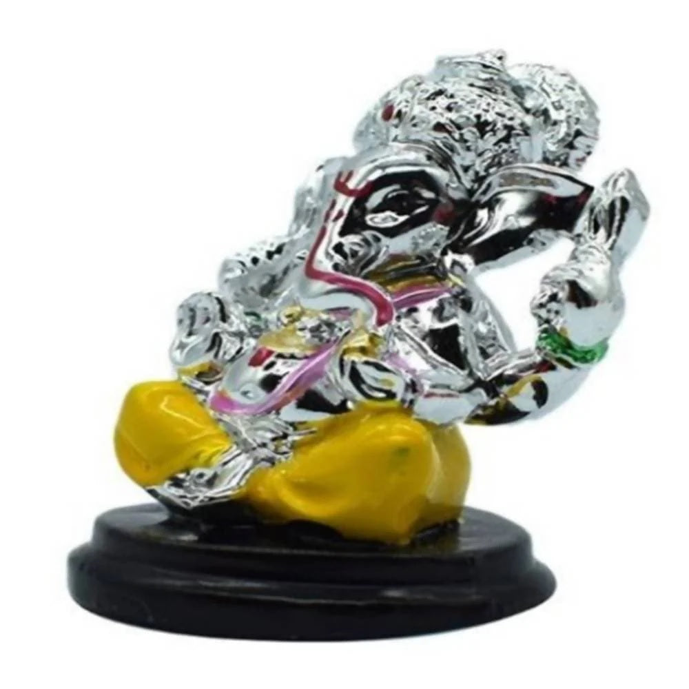 Elegant Silver Ganesh Figurine with Yellow Dhoti – Decorative Polyresin Showpiece for Home & Office