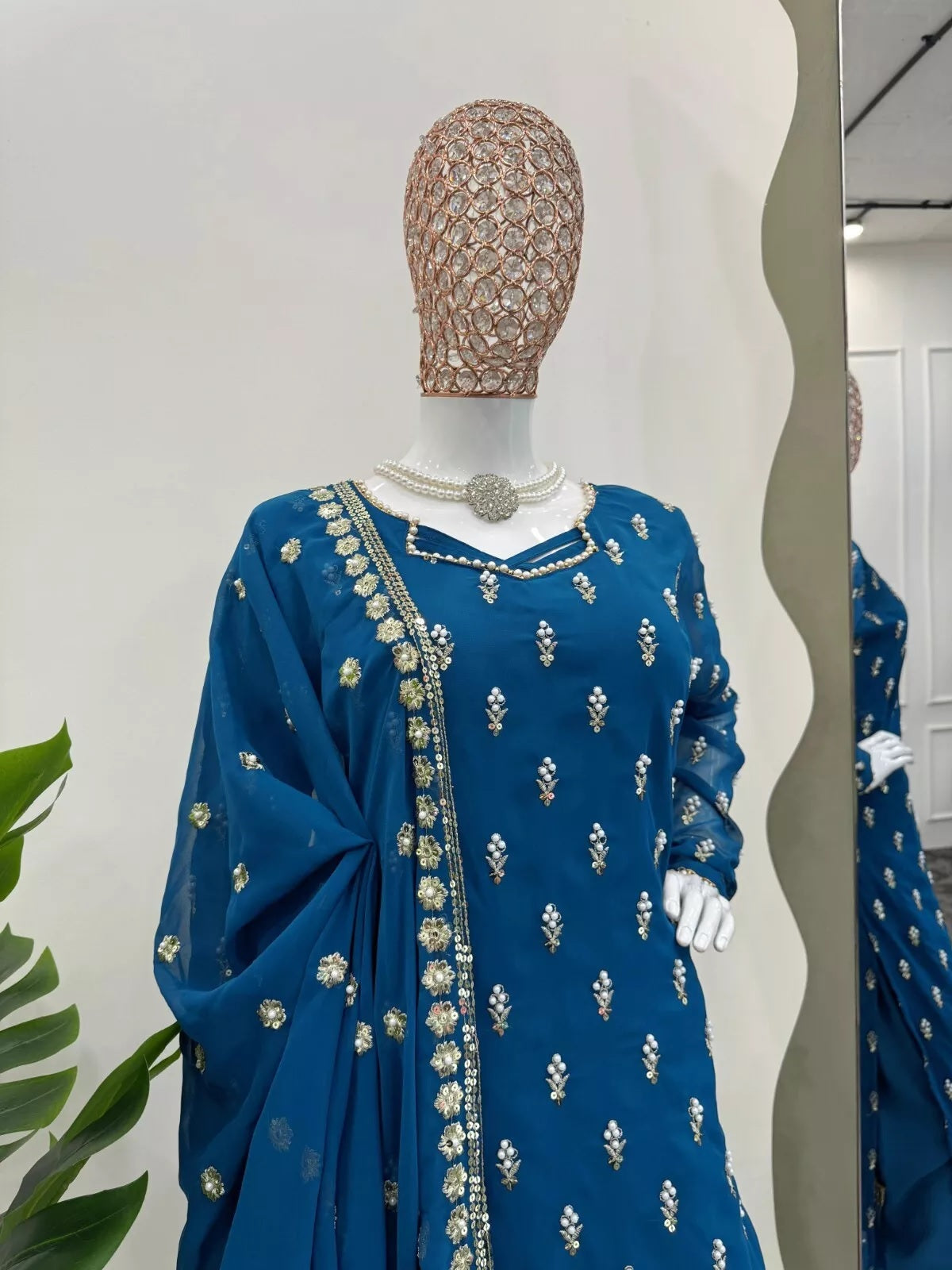 Traditional Fancy Wear Faux Georgette Top Pant With Dupatta