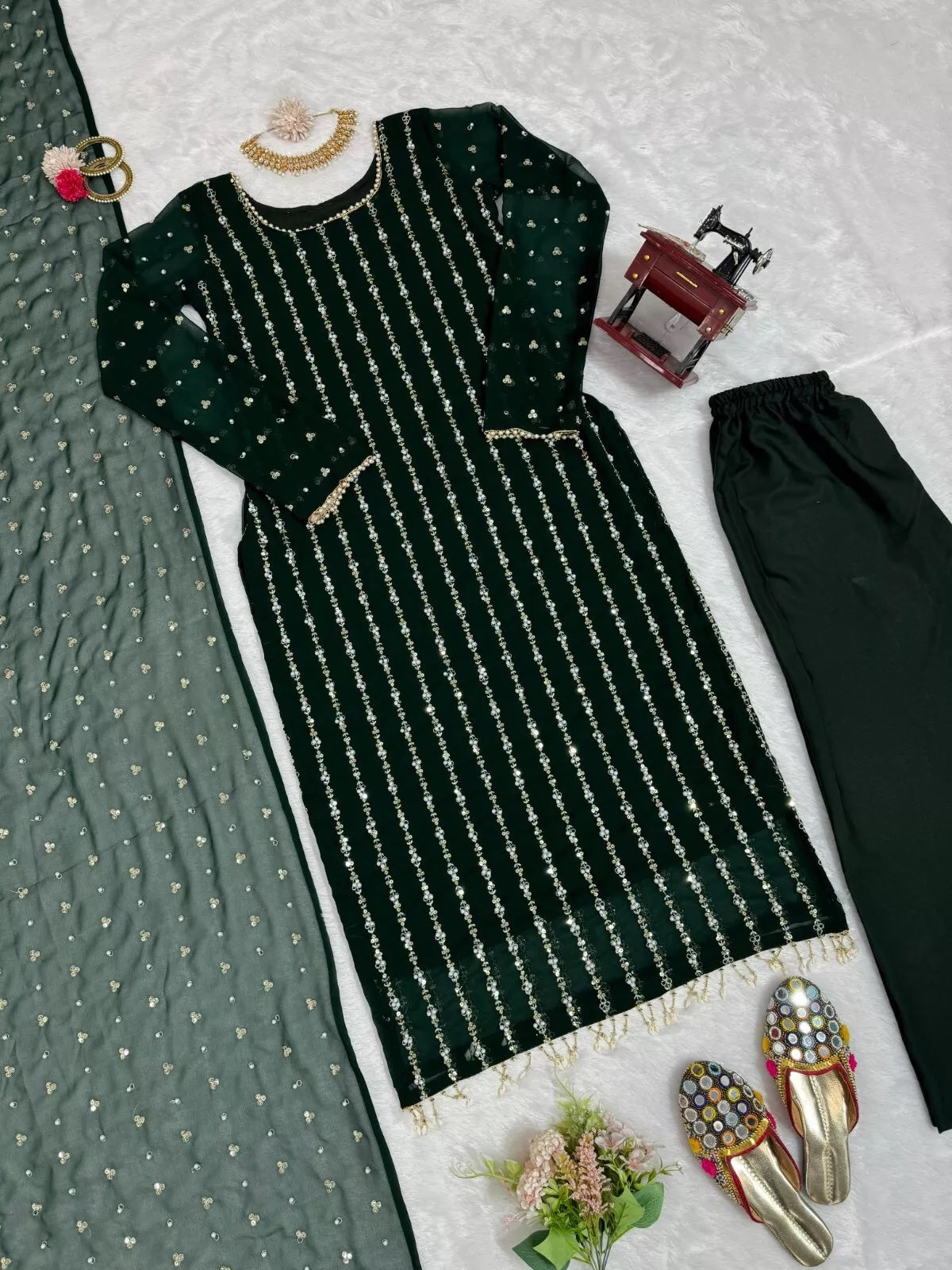 Full Stitched Faux Georgette Top Pant & Dupatta