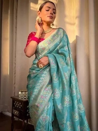 Banarasi Soft Silk Saree Blouse,Party Wear Classic Sari