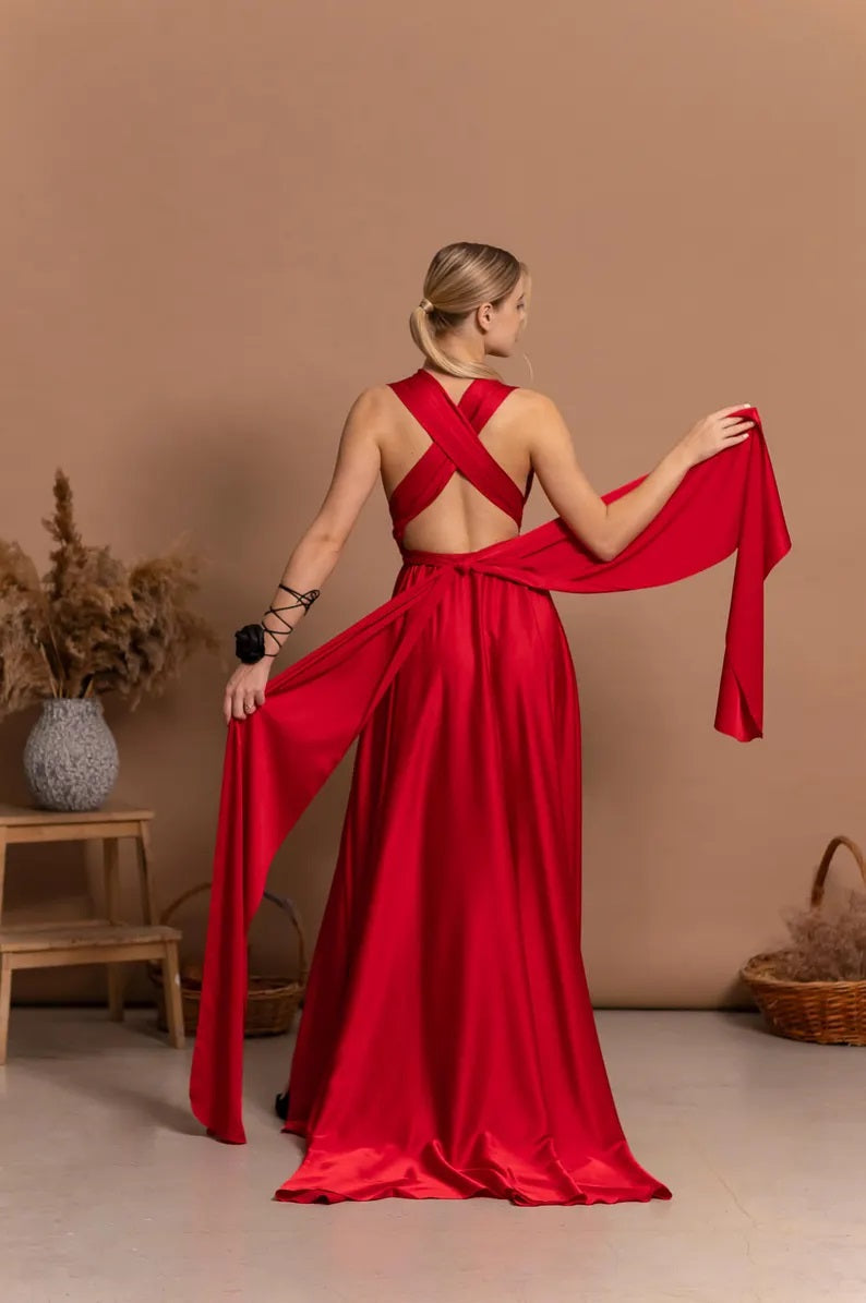 Satin Multiway Maxi Dress for Women – Convertible Bridesmaid & Evening Gown
