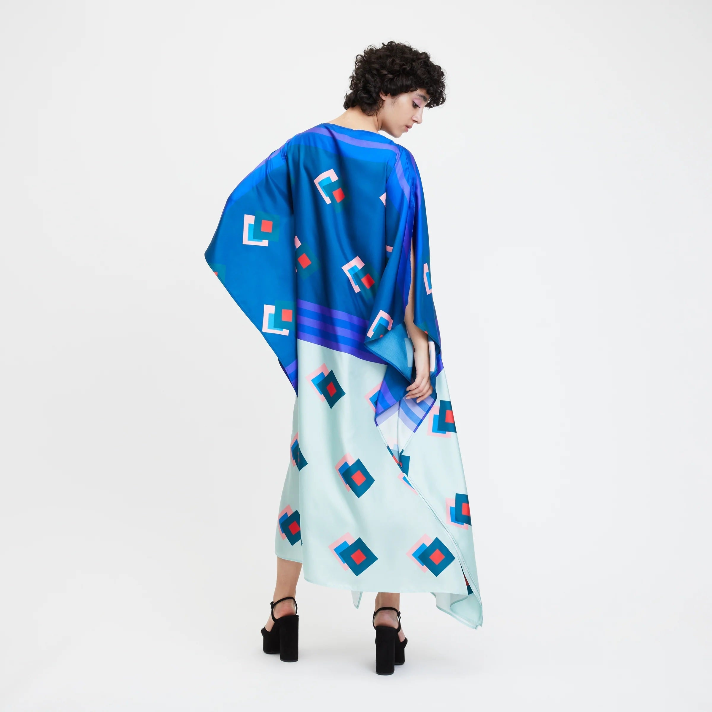 Soft Satin Silk Women's Printed Long Kaftan