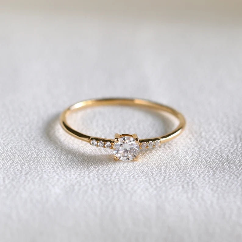 Round Cut Sterling Silver Engagement Ring