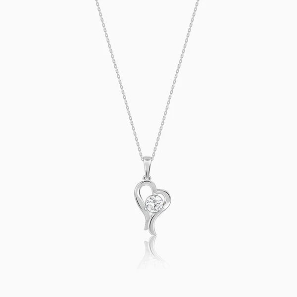 Silver Zircon Curl Heart Necklace with Link Chain