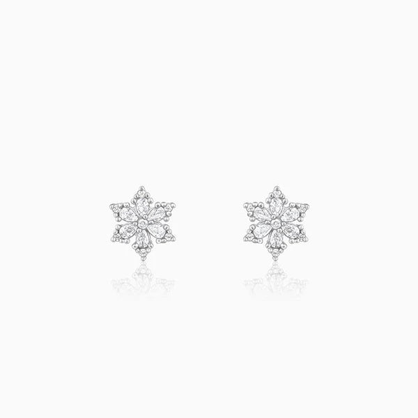 Silver Flowery Snowflake Studs