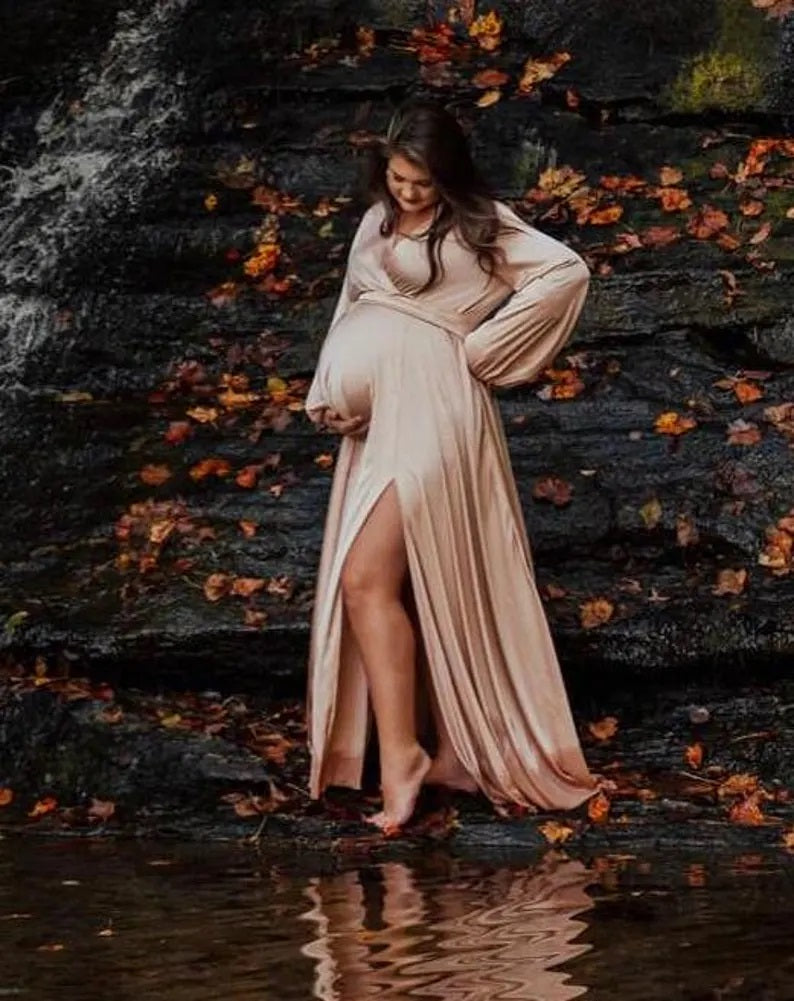 Elegant Blush Beige Long Satin Multiway Dress - Maxi Gown