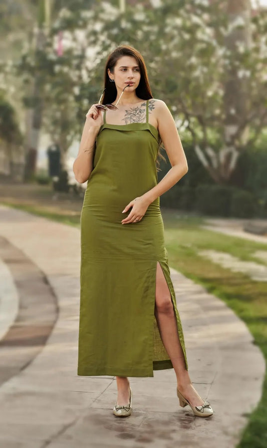 Linen Slip Maxi Dress, Casual Linen Dress , Party Wear Side Cut Dress