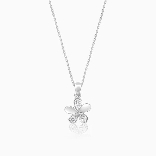 Silver Flower Pendant With Link Chain
