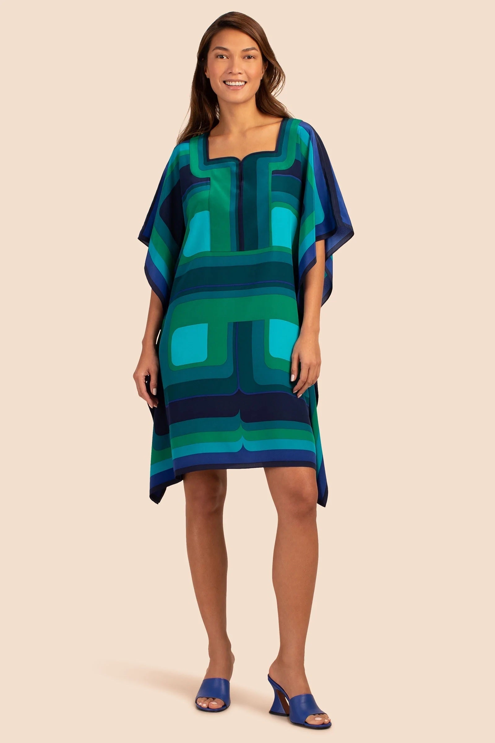 Beach Wear Silk Crepe Printed Short Women's Kaftan