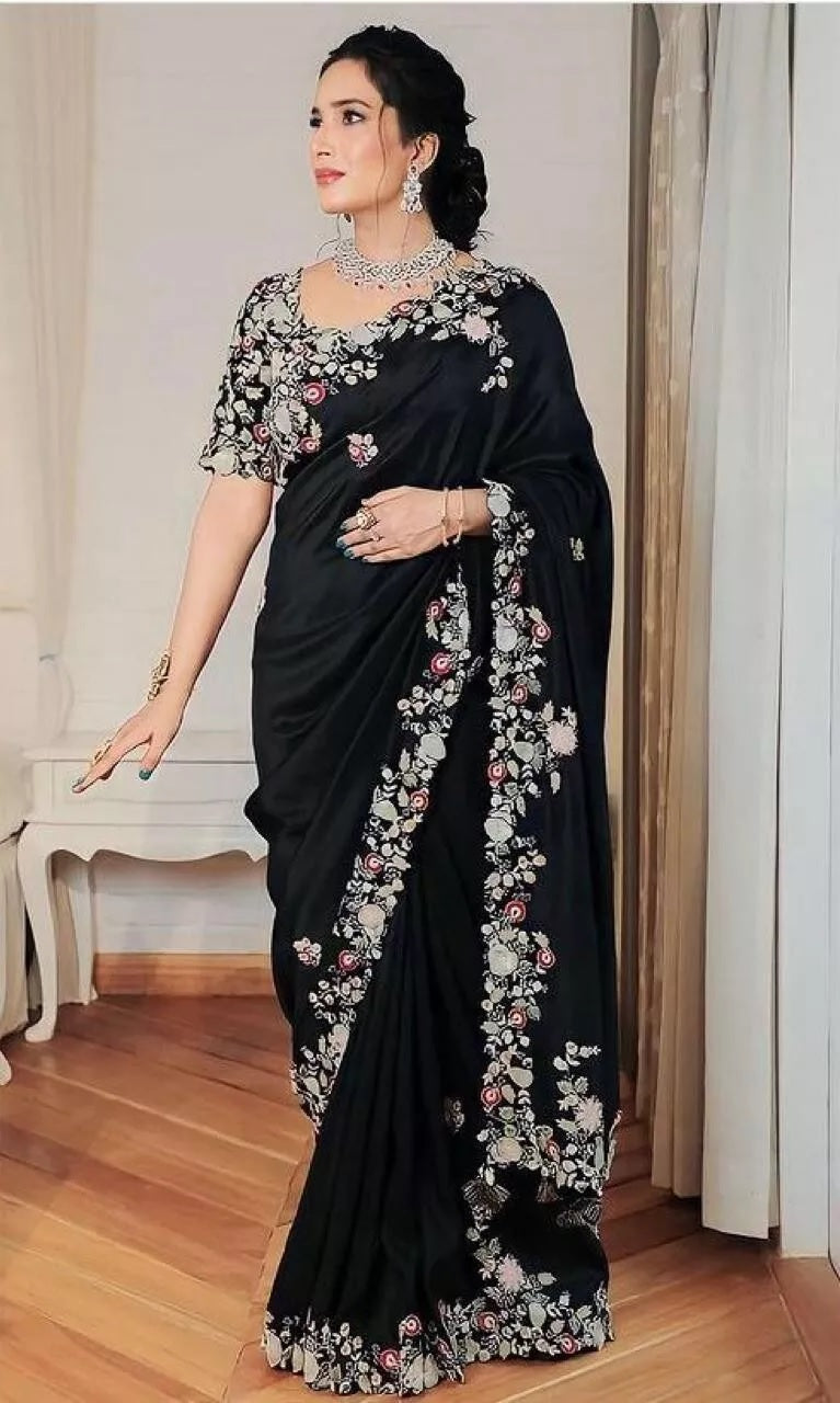 Party Wear Georgette Embroidery Work Saree With Blouse