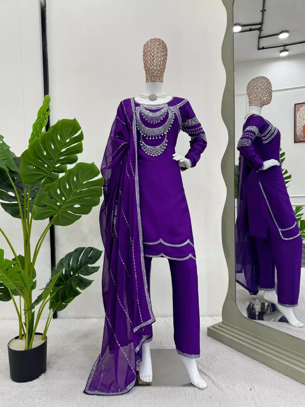 Chinon Silk Bollywood Designer Stylish Top Pant & Dupatta