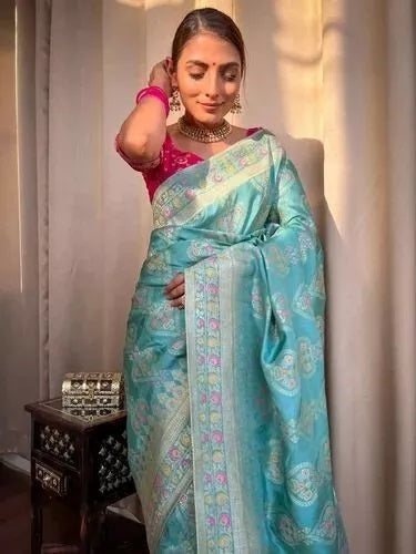 Banarasi Soft Silk Saree Blouse,Party Wear Classic Sari