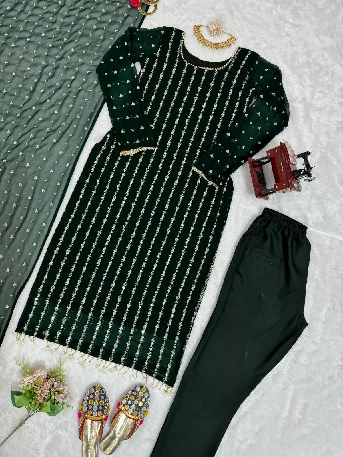 Full Stitched Faux Georgette Top Pant & Dupatta