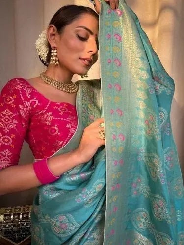 Banarasi Soft Silk Saree Blouse,Party Wear Classic Sari