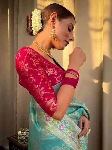 Banarasi Soft Silk Saree Blouse,Party Wear Classic Sari