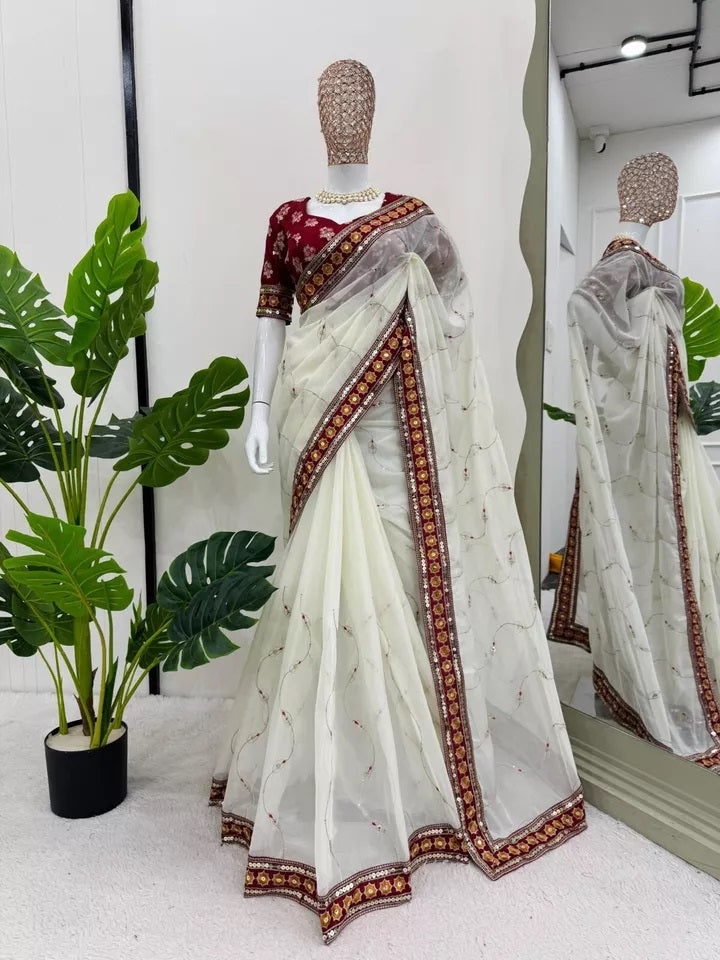 Heavy Tabby Silk Saree & Blouse,Party Wedding Wear Sari