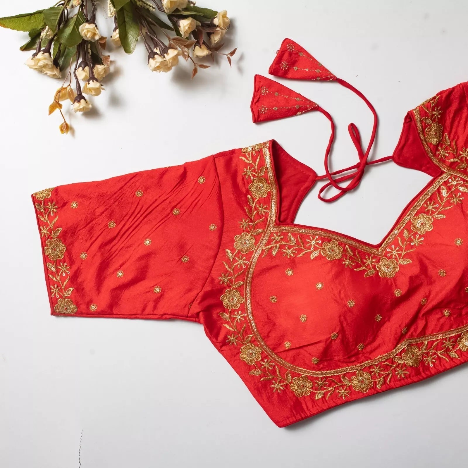Wedding Exclusive Full Stitched Olive Silk Blouse & Choli