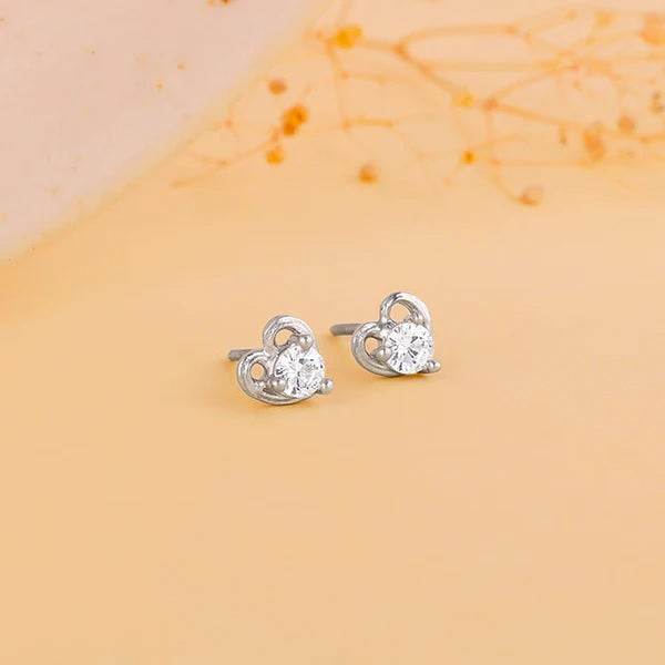 Silver Zircon Small Heart Studs Made with 925 Silver
