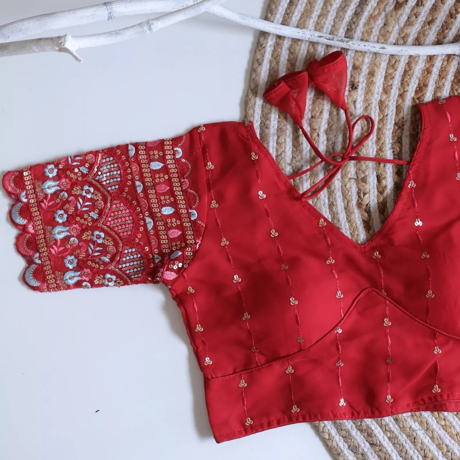 Party Wear Ethnic Full Stitched Strawberry Silk Blouse & Choli