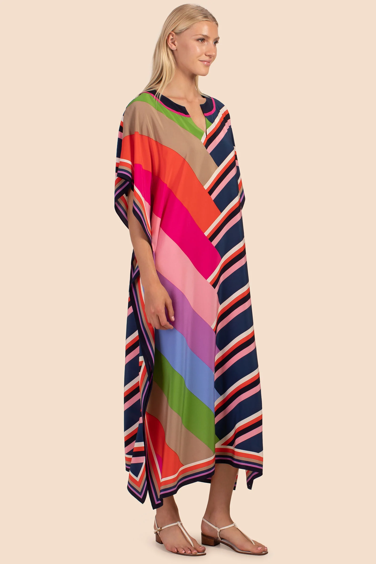 Silk Crepe Caftan, Multi Color Long Kaftan