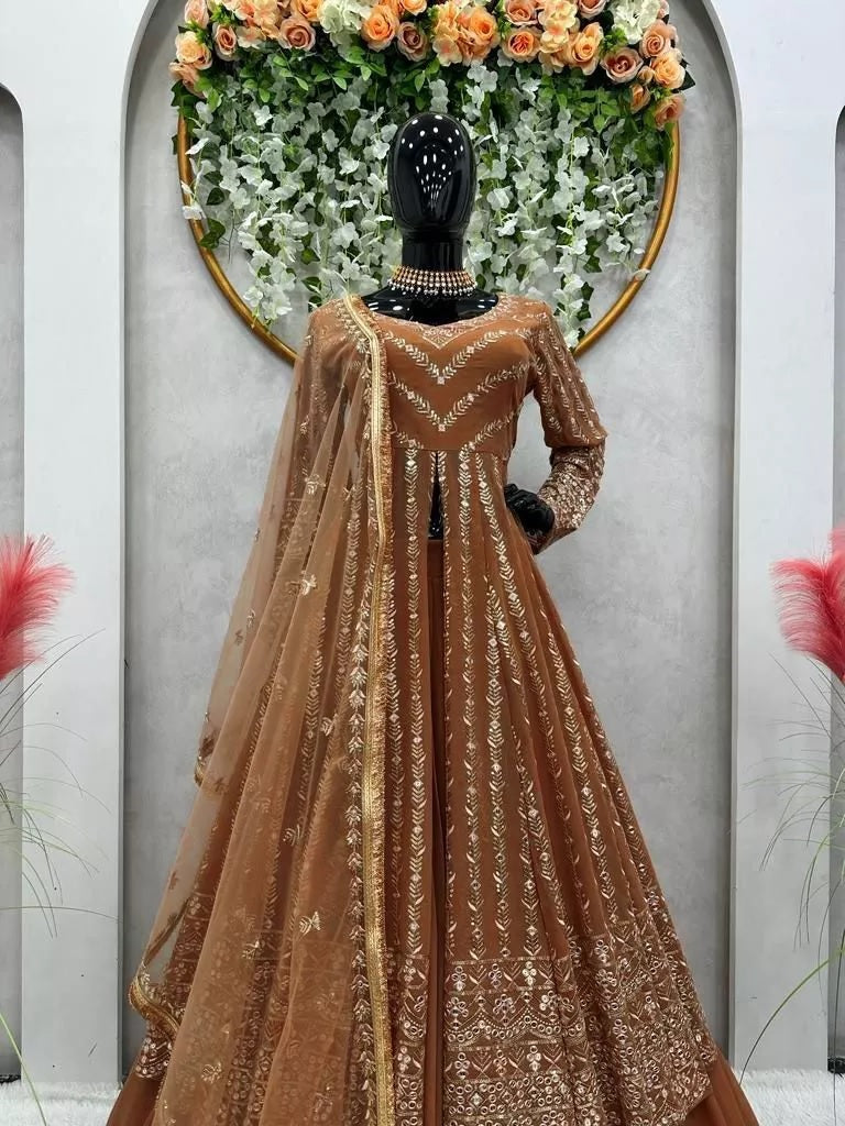 Style Faux Georgette Top Lehenga & Dupatta Set