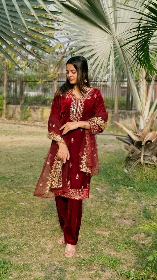 Viscose Velvet Beautiful Function Style Kurti Bottom Dupatta