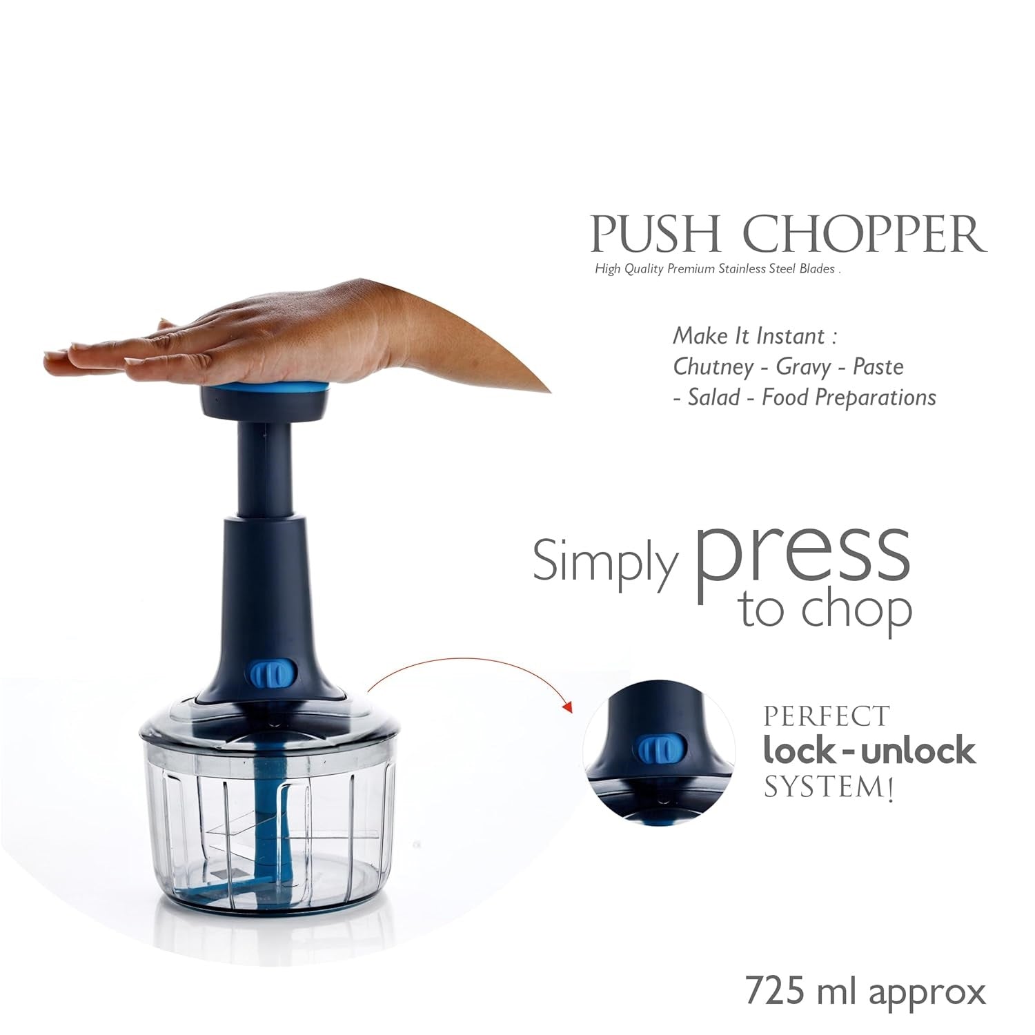 Manual Hand Push Press & Mix Vegetable Chopper with 3 Blades
