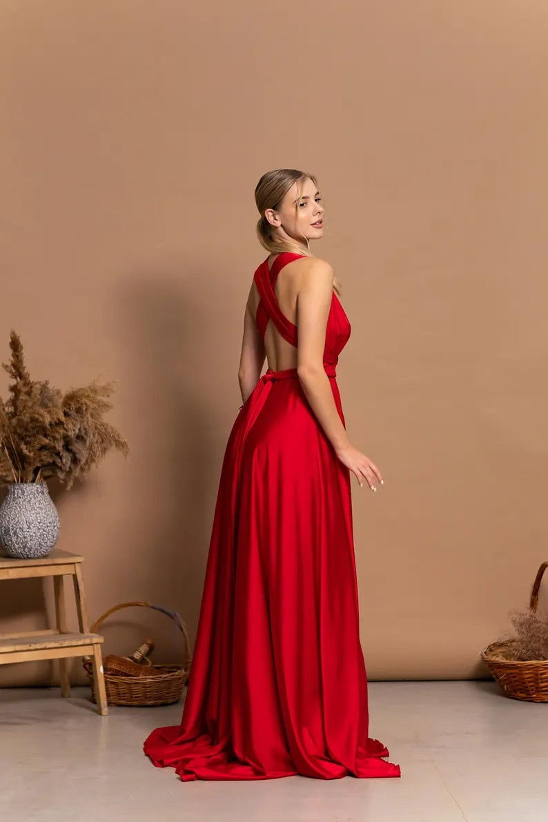 Satin Multiway Maxi Dress for Women – Convertible Bridesmaid & Evening Gown