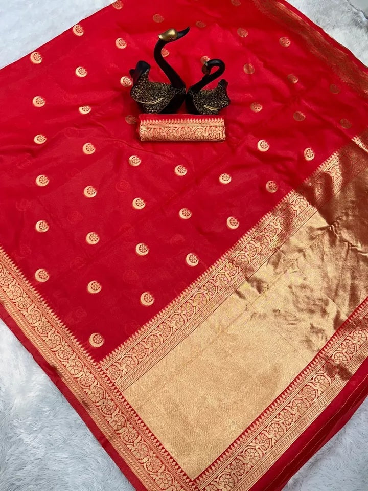 Red Women's Banarasi Soft Silk Saree Blouse