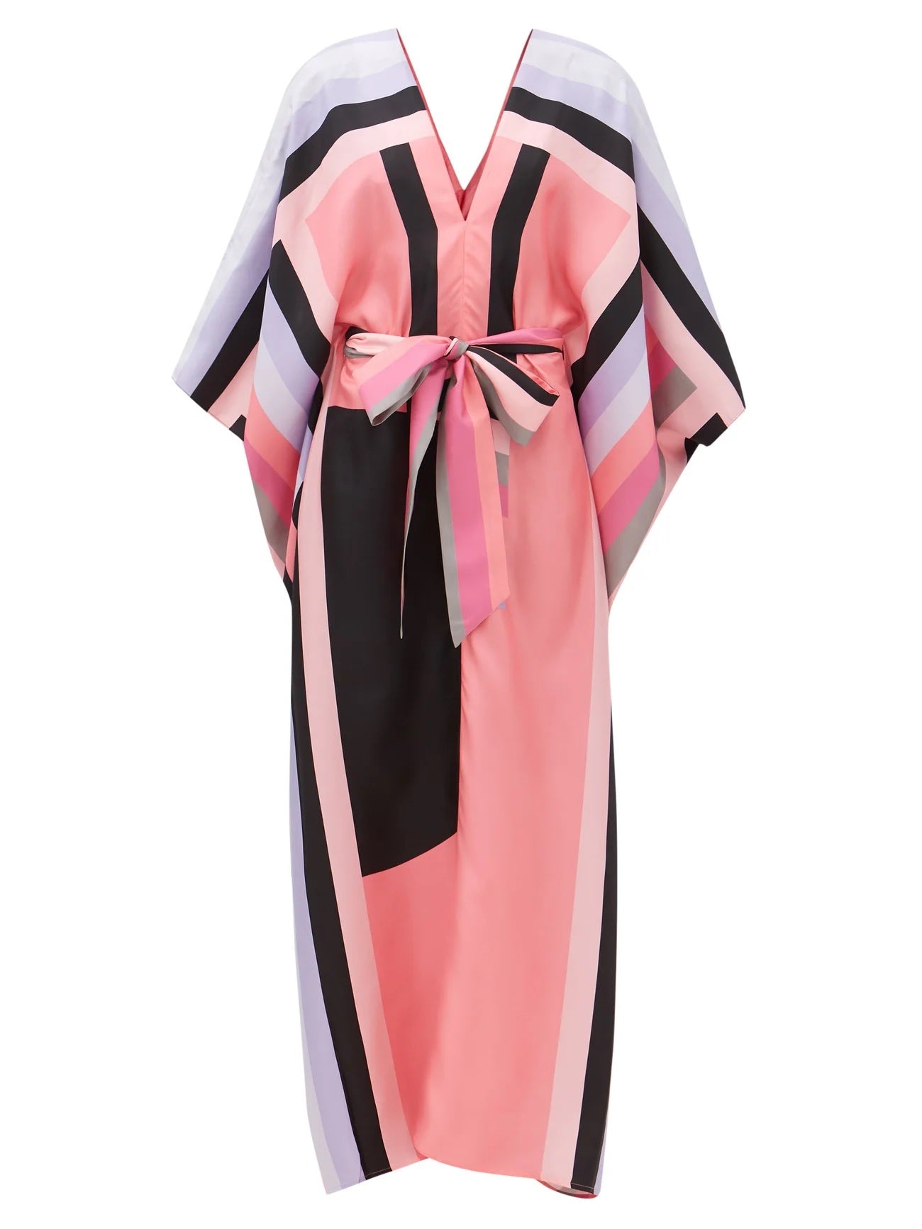 Multi Color Silk Crepe Kaftan With Belt